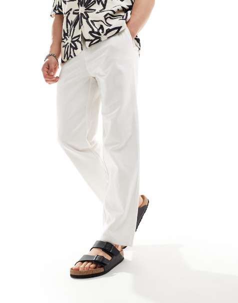 ONLY & SONS linen mix loose fit trouser in white