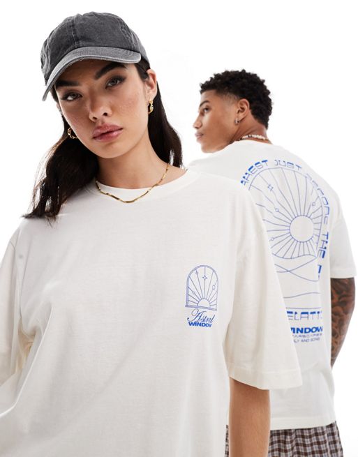 Only & Sons – Biały luźny T-shirt z astrologicznym nadrukiem na plecach