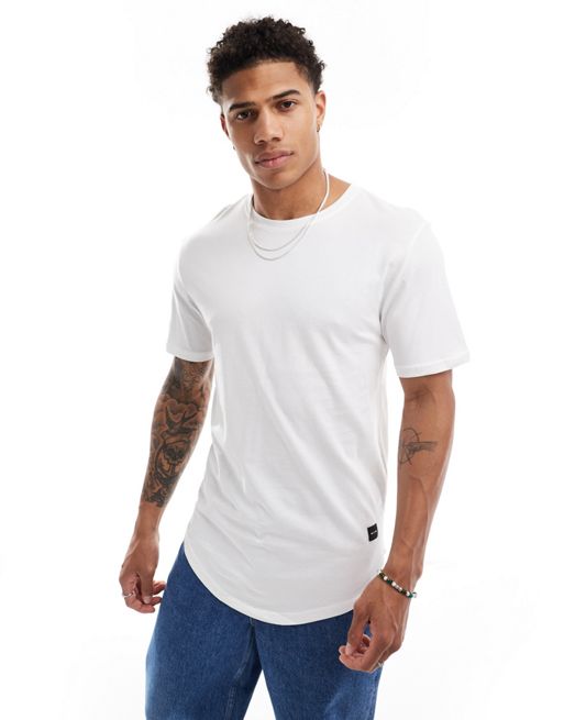 Only & Sons – Biały T-shirt o wydłużonym fasonie z zaokrąglonym dołem