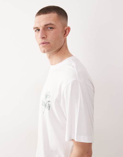 ONLY & SONS – Biały T-shirt oversize z botanicznym nadrukiem na plecach, 4 z 5