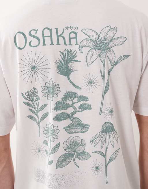 ONLY & SONS – Biały T-shirt oversize z botanicznym nadrukiem na plecach, 5 z 5