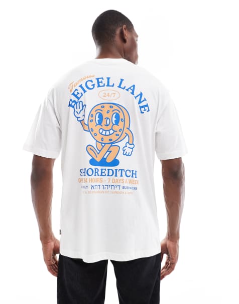 ONLY & SONS – Biały T-shirt oversize z nadrukiem bajgla na plecach - view 1