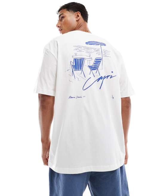 ONLY & SONS – Biały T-shirt oversize z nadrukiem „Capri” na plecach