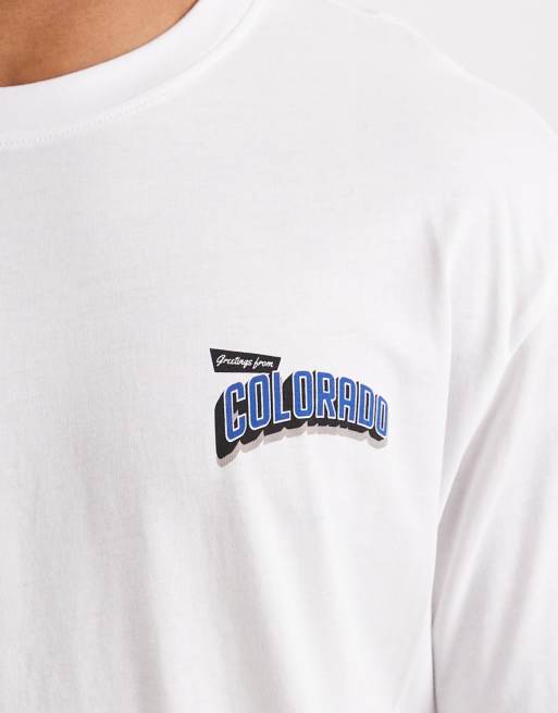 ONLY & SONS – Biały T-shirt oversize z nadrukiem „Colorado“ na plecach, 5 z 5
