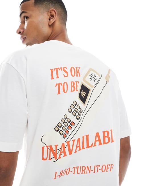 ONLY & SONS – Biały T-shirt oversize z nadrukiem i napisem „Unavailable“ na plecach, 4 z 4