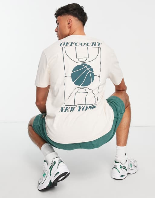 Only & Sons – Biały T-shirt oversize z nadrukiem „New York” i motywem koszykarskim 