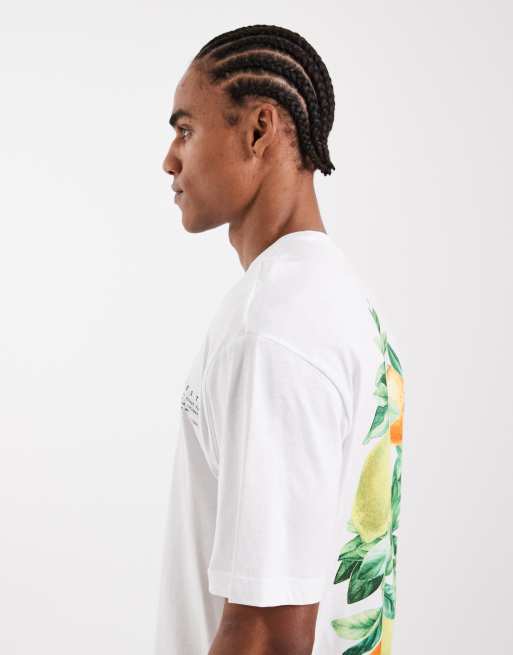 ONLY & SONS – Biały T-shirt oversize z nadrukiem owoców na plecach, 4 z 5