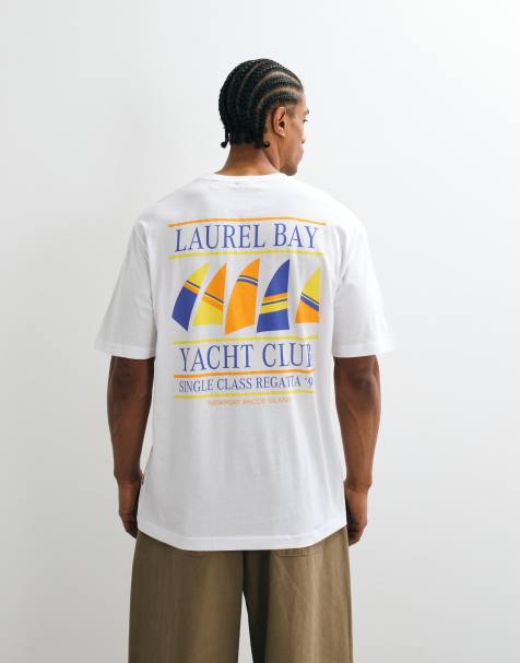 ONLY & SONS – Biały T-shirt oversize z nadrukiem „Yacht Club“ na plecach - view 1