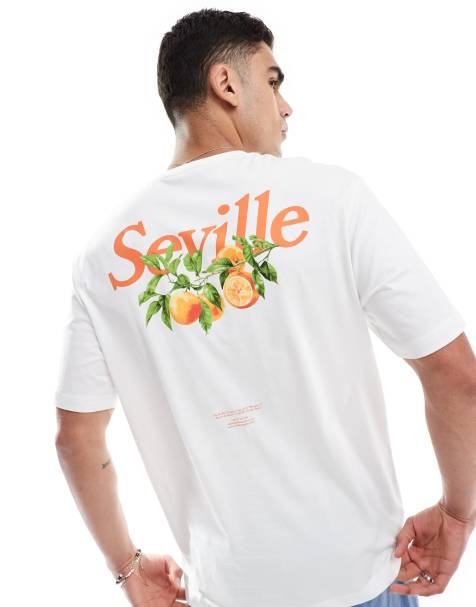 ONLY & SONS – Biały T-shirt oversize z napisem „Seville“ i nadrukiem na plecach - view 1