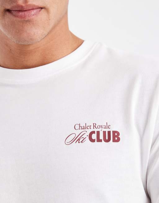 ONLY & SONS – Biały T-shirt oversize z napisem Ski Club na plecach, 5 z 5