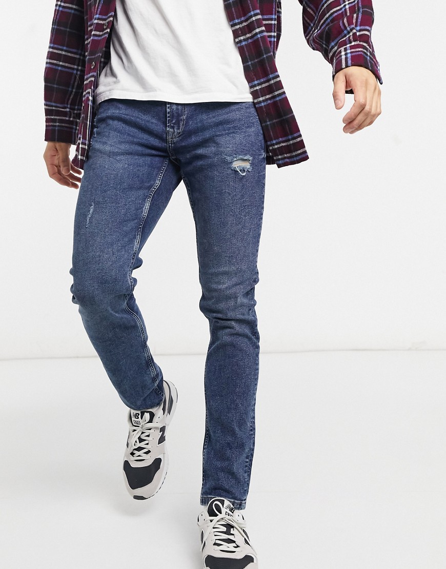 Only & Sons - Blå slim-jeans med slidmærker