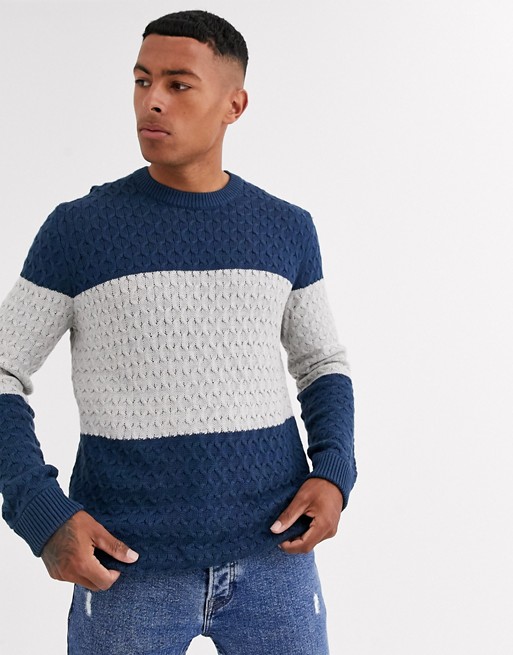 Only & Sons block stripe knitted jumper