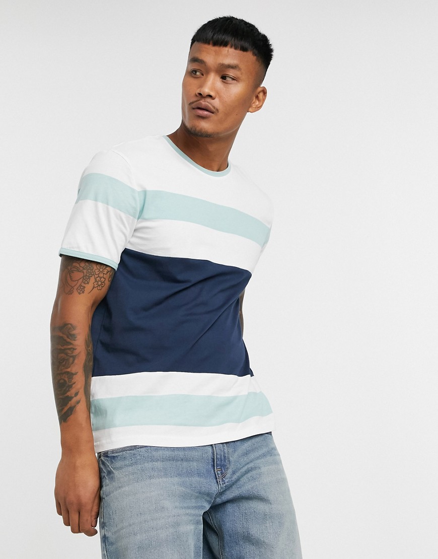 Only & Sons block stripe t-shirt in blue