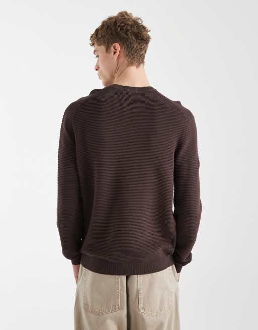 ONLY & SONS bluza dzianinowa z okrągłym dekoltem i prążkowana w brązie, 3 z 5
