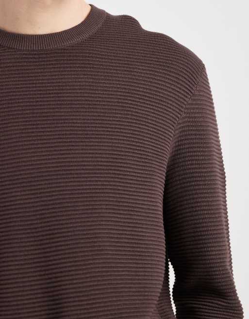 ONLY & SONS bluza dzianinowa z okrągłym dekoltem i prążkowana w brązie, 5 z 5