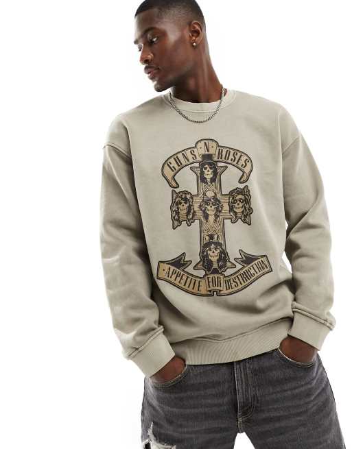 Only & Sons – Bluza oversize w spranym szarym kolorze z nadrukiem Guns'n'Roses