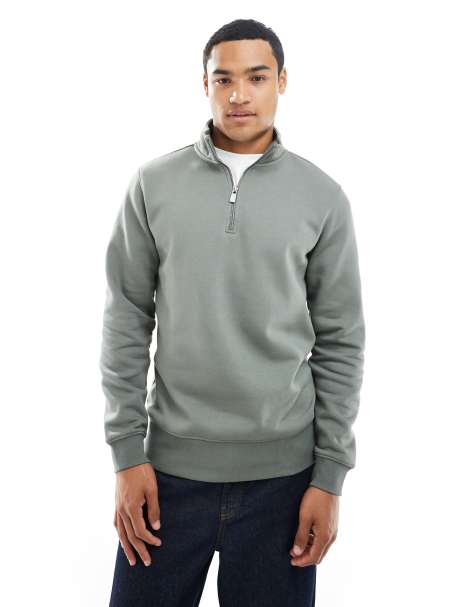 ONLY & SONS half zip sweat in dark sage