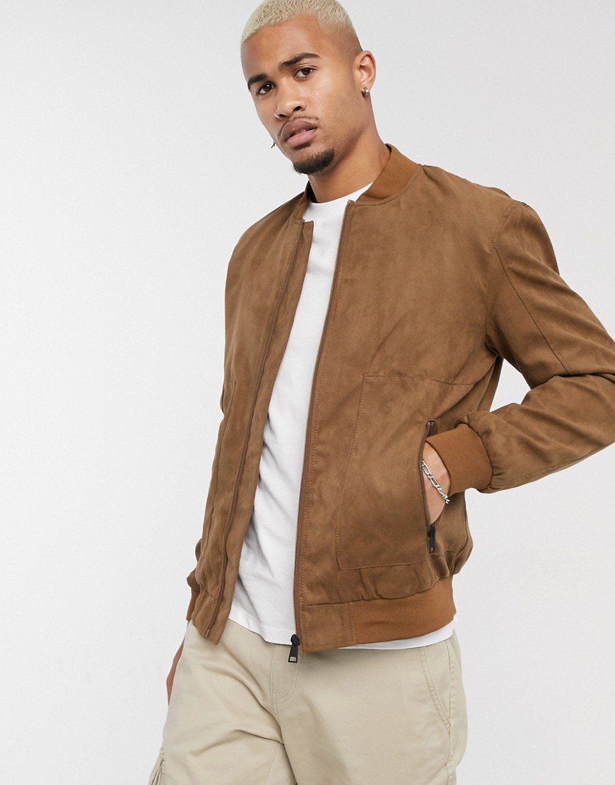 Only & Sons - Bomber in camoscio sintetico color cuoio-Beige