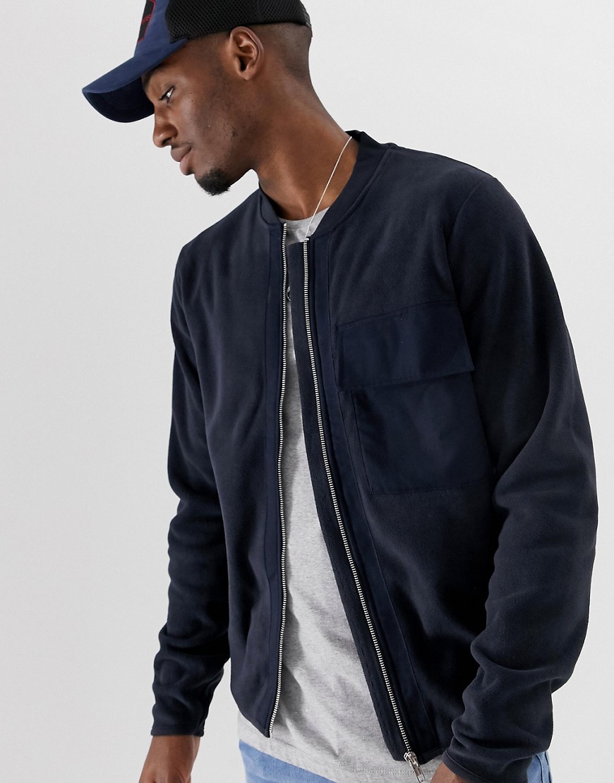 Only & Sons - Bomber in pile con zip-Navy