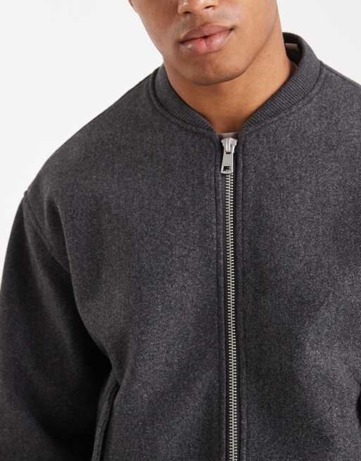 ONLY & SONS – Bomberjacke in Walkwolle-Optik in Anthrazit mit Reißverschluss, 5 von 5