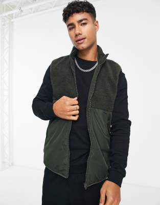 Only & Sons borg gilet in khaki