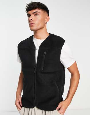 Only & Sons Borg Gilet Vest In Black In Black
