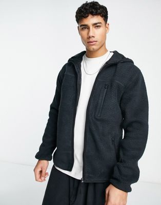 Only & Sons borg hooded zip jacket in navy