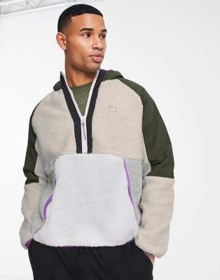 Only & Sons Borg Hoodie In Color Block Beige-neutral