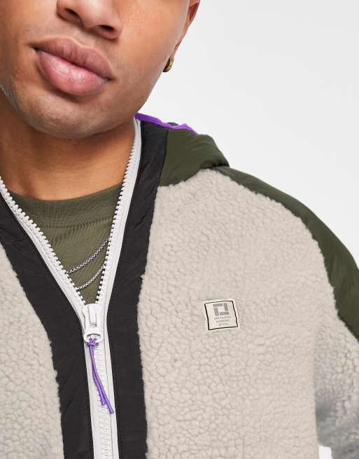 Only Sons borg hoodie in color block beige ASOS