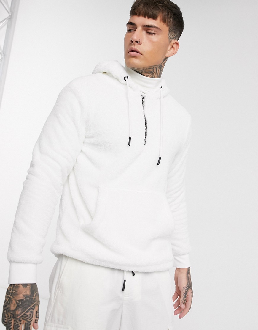 Only & Sons borg hoodie in white-Cream