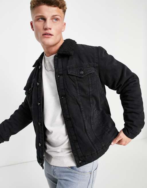 Black borg lined shop denim jacket mens