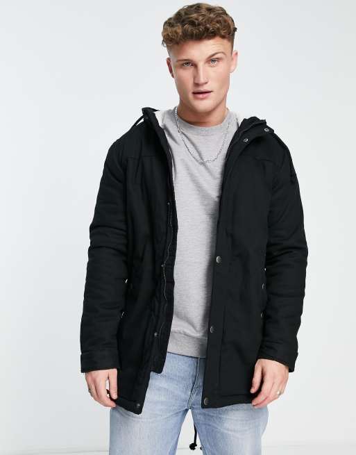 Fondo verde Comercial Renunciar Only & Sons borg lined parka coat with hood in black | ASOS