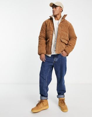 Only & Sons boxy cord puffer jacket in brown