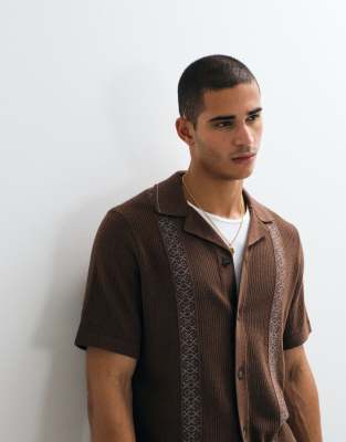 Only & Sons Boxy Fit Knit Shirt In Brown