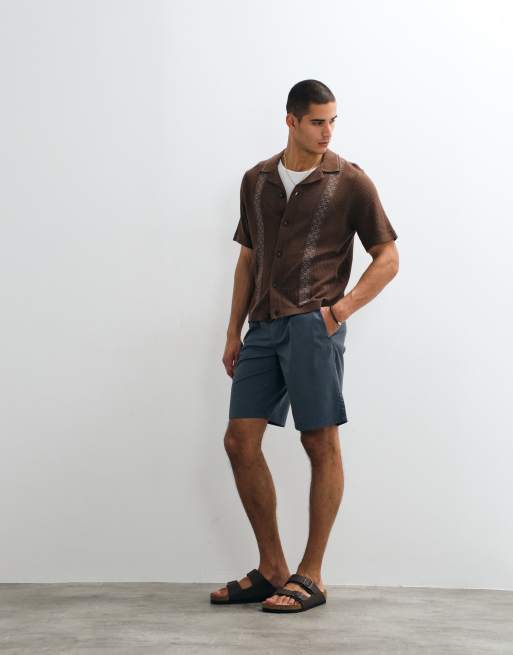 ONLY & SONS boxy fit knit shirt in brown with blue detail, 5 of 9