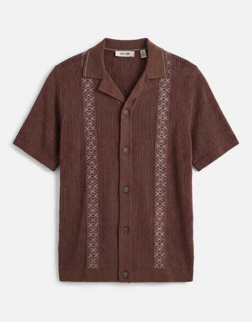 ONLY & SONS boxy fit knit shirt in brown with blue detail, 6 of 9