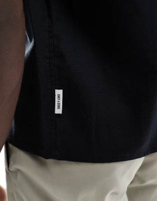Only & Sons Boxy Fit Linen Mix Shirt In Black