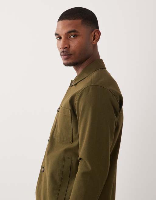ONLY & SONS boxy fit overshirt in olive, 3 of 5