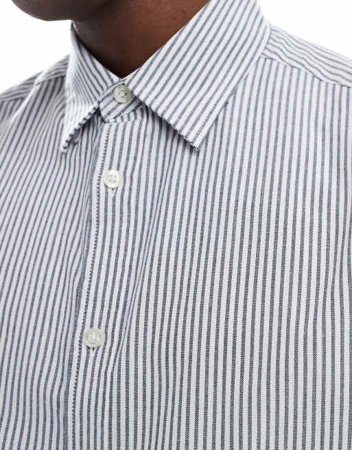 ONLY & SONS boxy fit oxford shirt in white & blue stripe, 2 of 4