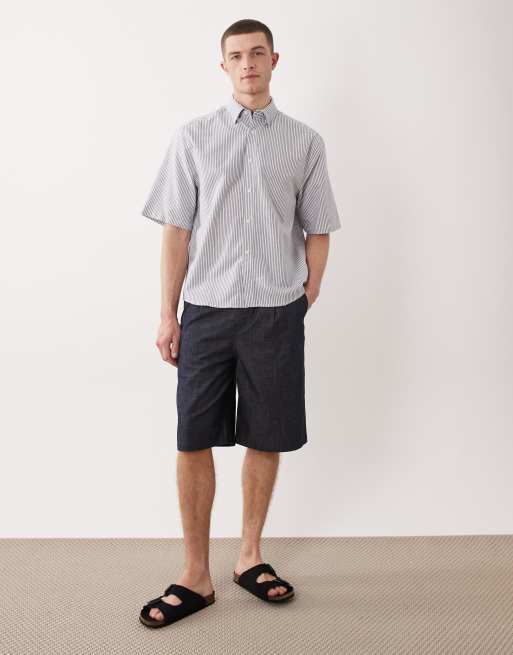 ONLY & SONS boxy fit oxford shirt in white & blue stripe, 2 of 5