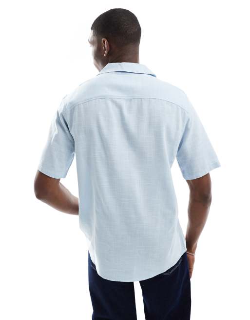 ONLY & SONS boxy fit revere collar shirt in light blue , 3 of 4