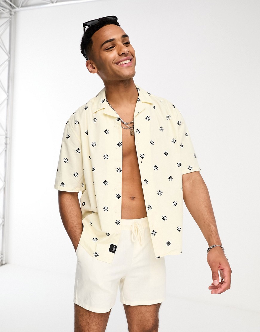Only & Sons boxy fit short sleeve ditzy print shirt in white