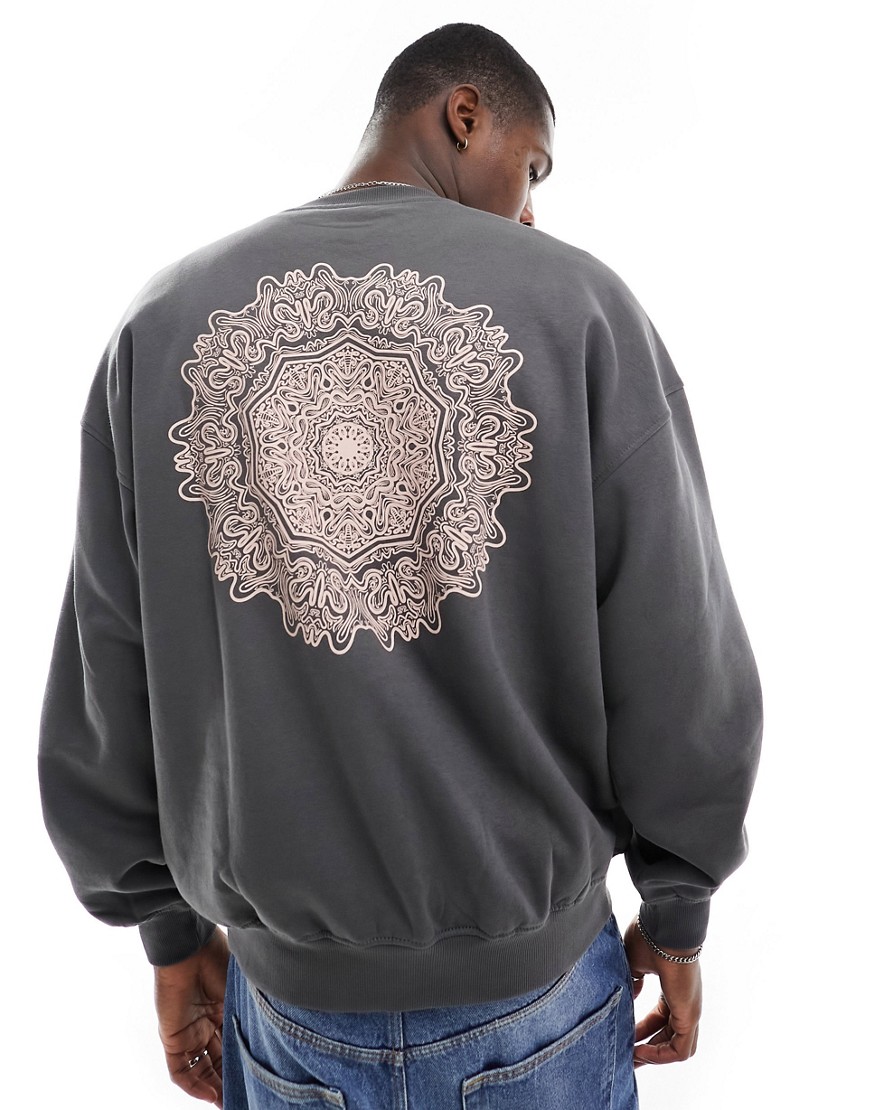 ONLY & SONS boxy fit sweater with mandala back print in washed grey