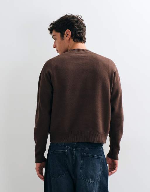 ONLY & SONS boxy fit trui met ronde hals en varsityprint in bruin, 2 van 5