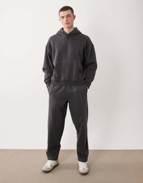 ONLY & SONS boxy hoodie and loose fit jogger co-ord in charcoal - view 1