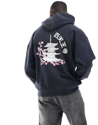 Only & Sons - Boxy hoodie met tempelprint in marineblauw