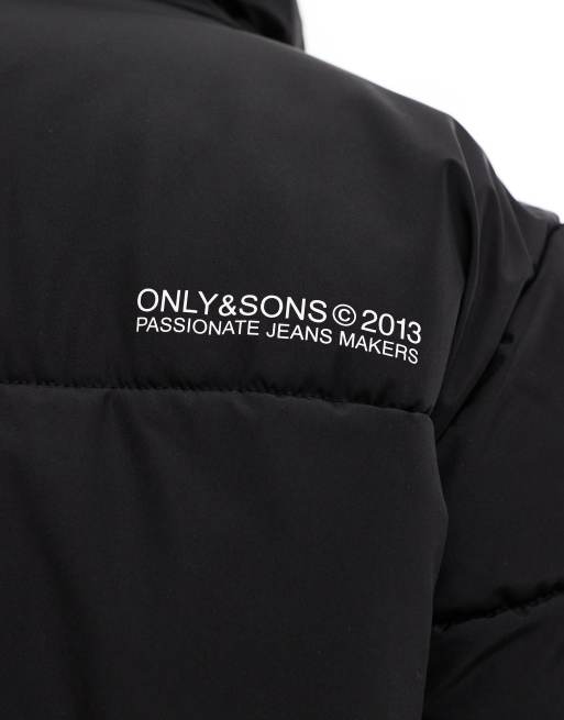 ONLY & SONS boxy oversized puffer in black