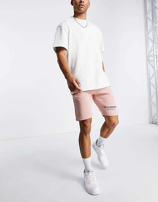  Only & Sons branded logo oversized shorts in pink 