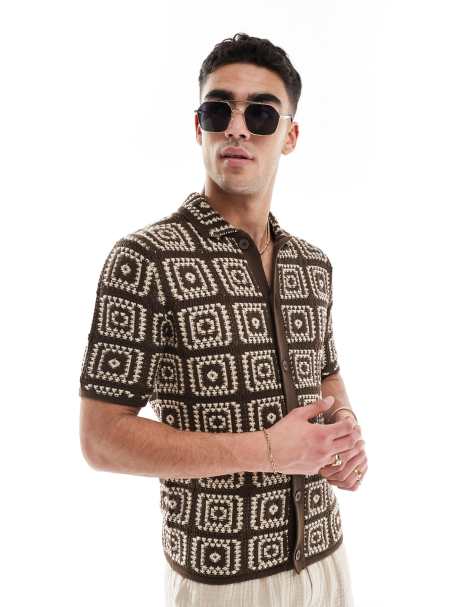 ONLY & SONS – Brązowa koszula szydełkowana - view 1