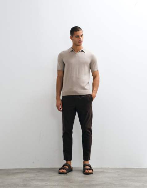 ONLY & SONS linen mix cropped trouser in brown
